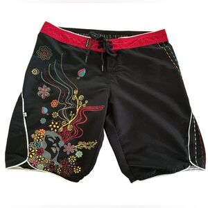 Body Glove women’s vintage board shorts swim embroidered black Medium